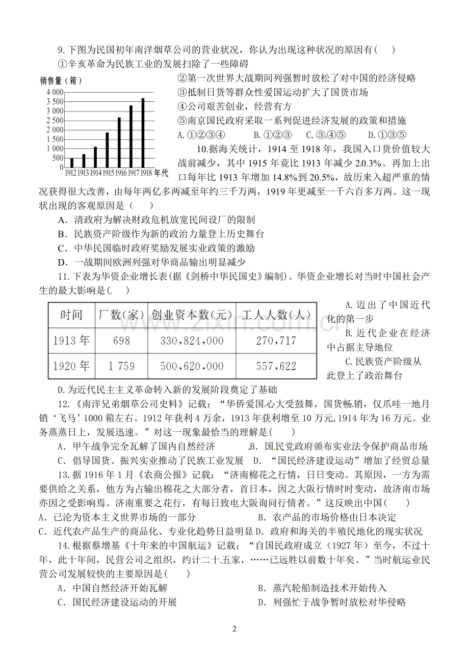 高中历史人民版必修二专题二单元测试.doc_第2页