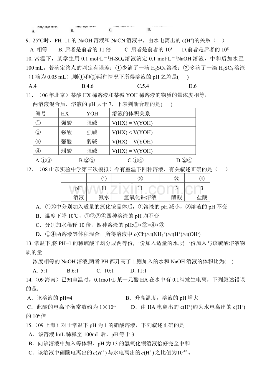 高中化学选修四《弱电解质与水的电离》试题一附答案.doc_第2页