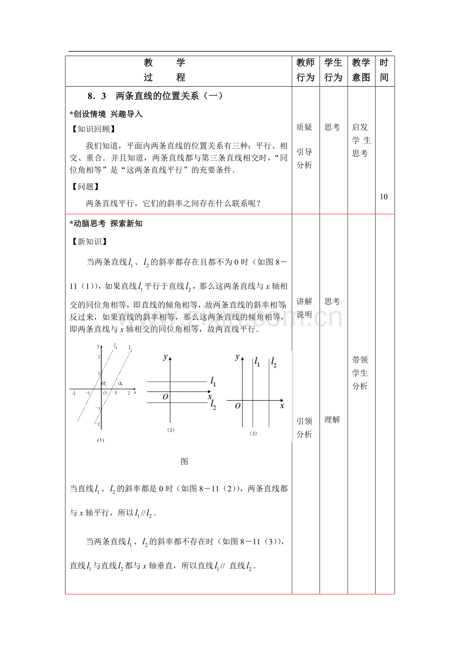 高教版中职数学(基础模块)下册8.3《两条直线的位置关系》word教案1.doc_第2页