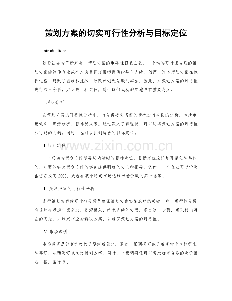 策划方案的切实可行性分析与目标定位.docx_第1页