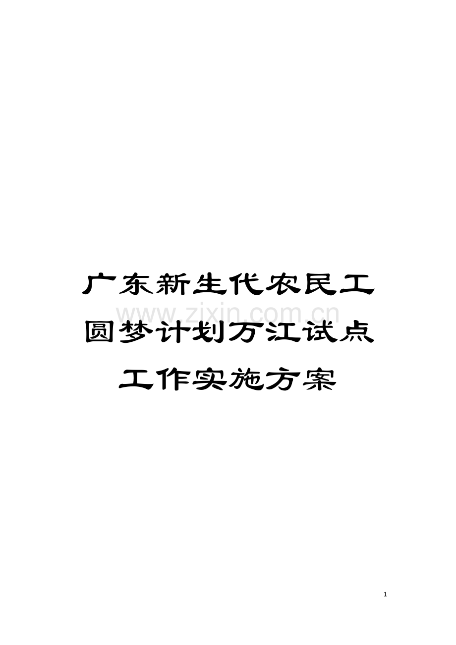 广东新生代农民工圆梦计划万江试点工作实施方案模板.doc_第1页