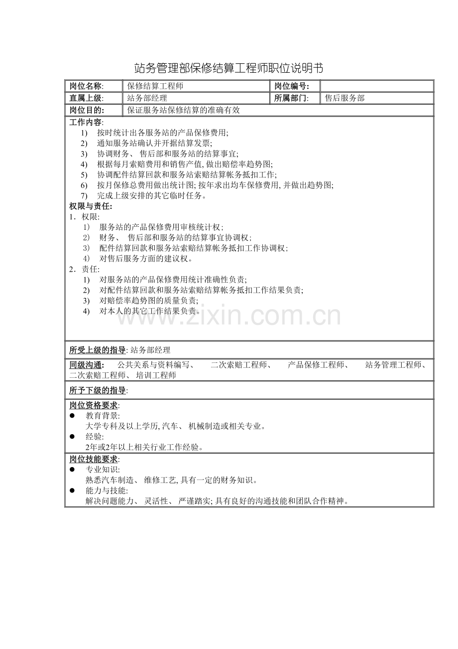 站务管理部保修结算工程师职位说明书模板.doc_第2页