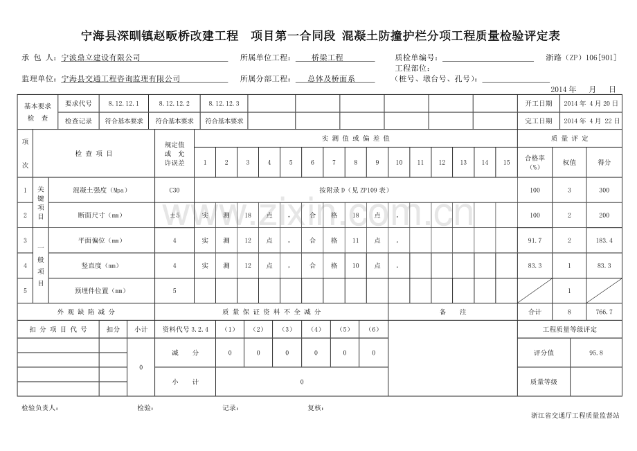 混凝土护栏评定表.doc_第1页