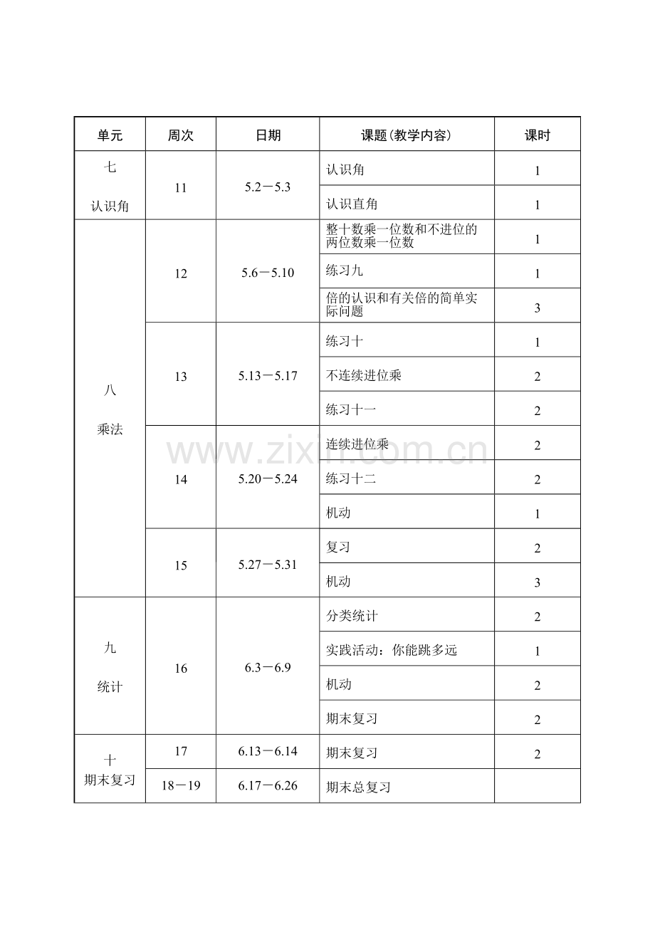 -二年级数学下册教学进度表.doc_第3页