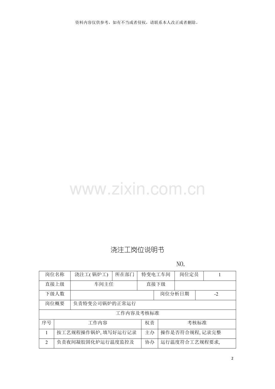 电力集团大型电气配件企业浇注工岗位说明书模板.doc_第2页