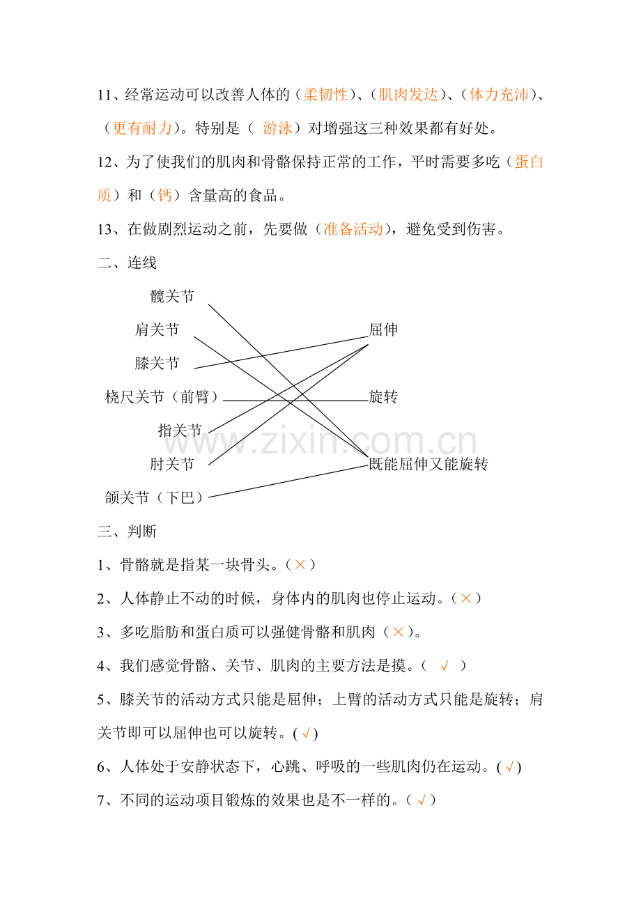 苏教版四年级科学下册第一单元骨骼与肌肉复习题.doc_第2页