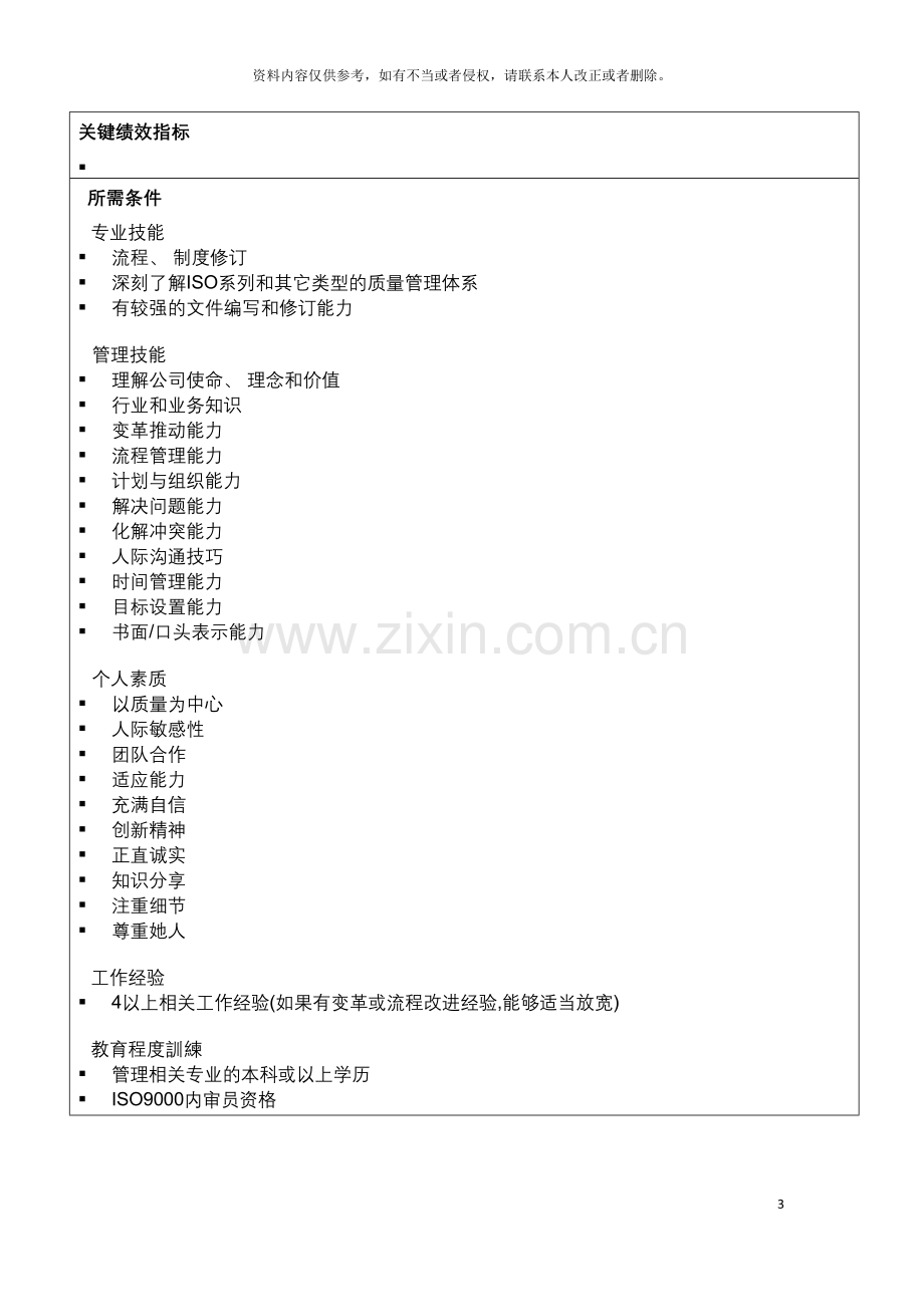 信息科技集团管理体系主管岗位说明书.doc_第3页