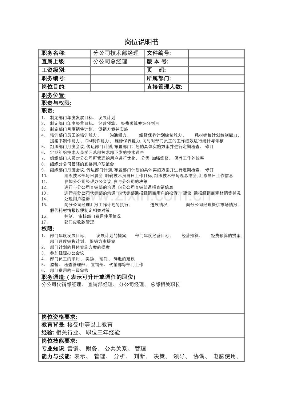 分公司技术部经理岗位说明书.doc_第2页