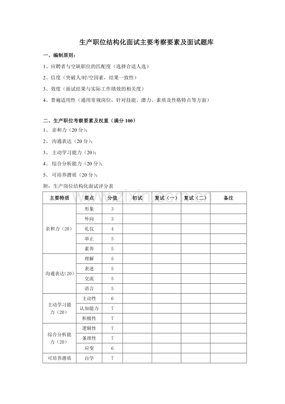 硬件生产结构化面试问题.doc_第1页