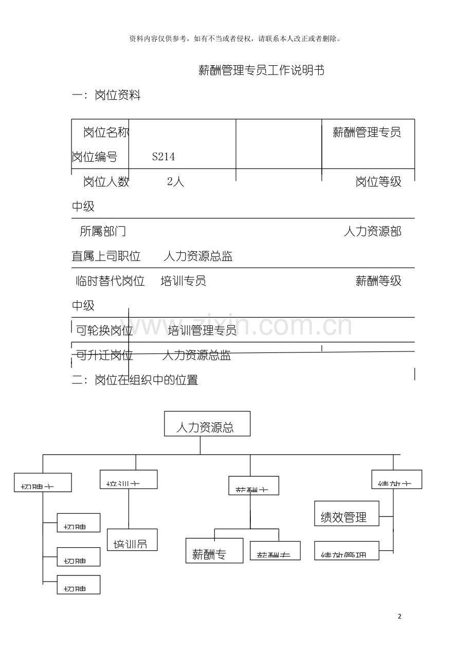 薪酬管理专员工作说明书模板.doc_第2页