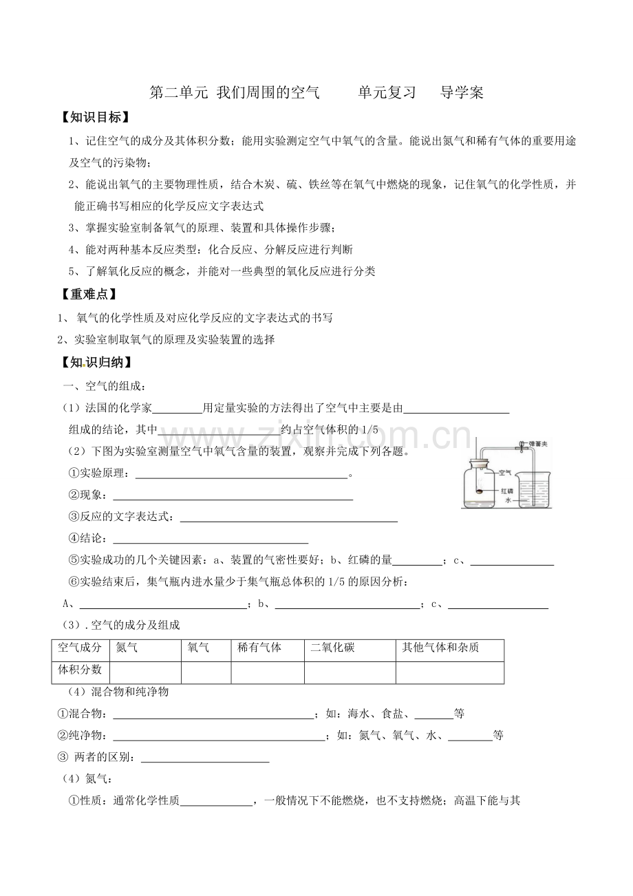 人教版化学九年级上册第二单元复习导学案.doc_第1页