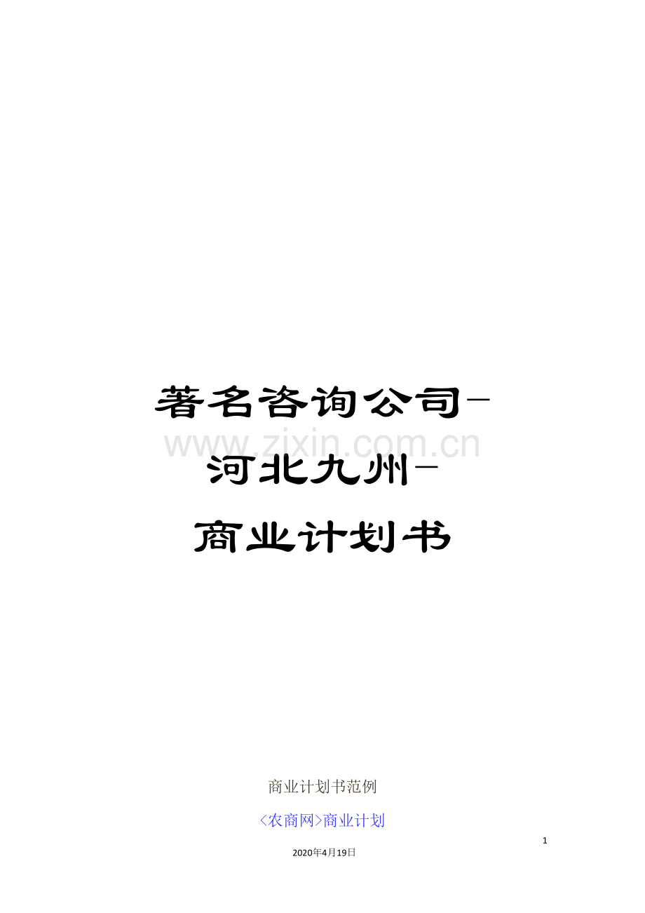 著名咨询公司-河北九州-商业计划书.doc_第1页