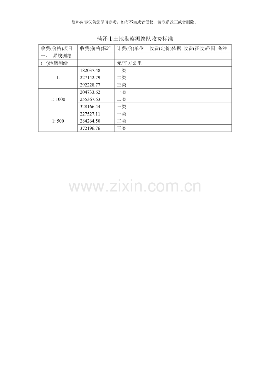 测绘收费标准样本.doc_第1页