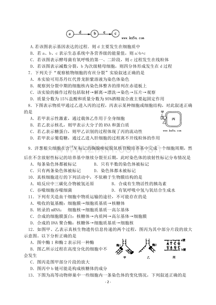 高中生物必修1综合试题.doc_第2页