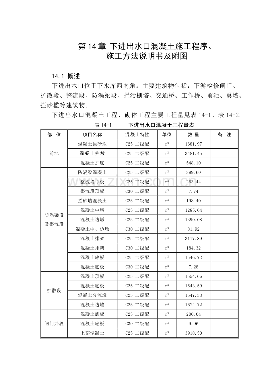 第14章--下进出水口混凝土施工程序及施工方法说明书及附图.docx_第1页