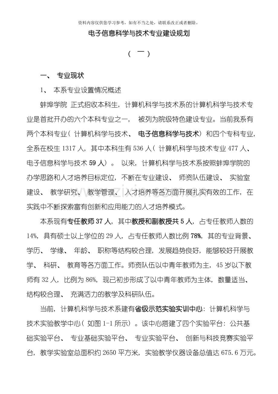 电子信息科学与技术专业专业建设规划样本.doc_第1页