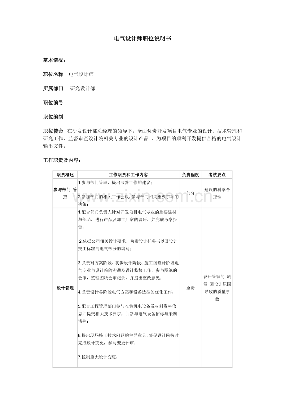 电气设计师职位说明书.doc_第1页