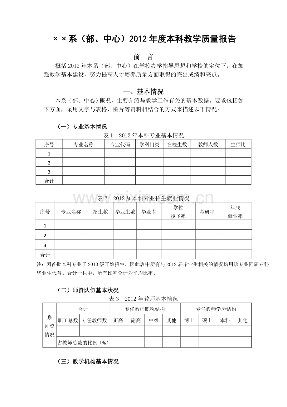 系(部、中心)2012年度本科教学质量报告.doc_第1页