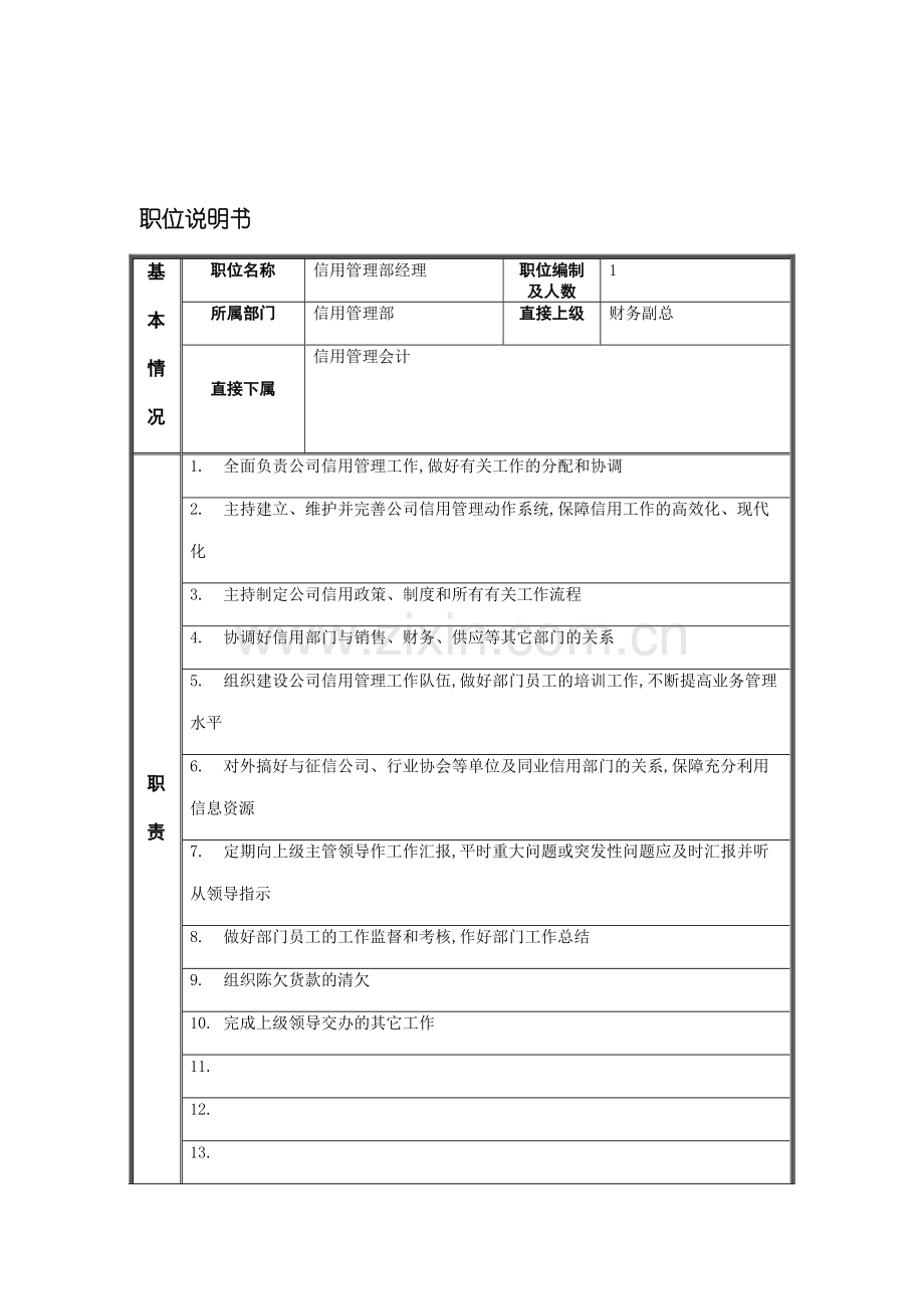 江动股份信用管理部经理职务说明书.doc_第2页