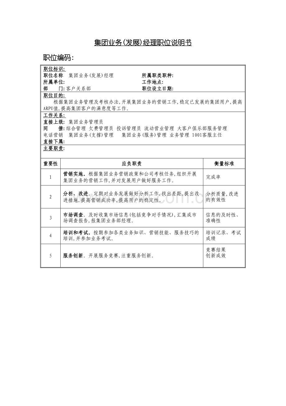 集团业务发展经理岗位说明书.doc_第2页