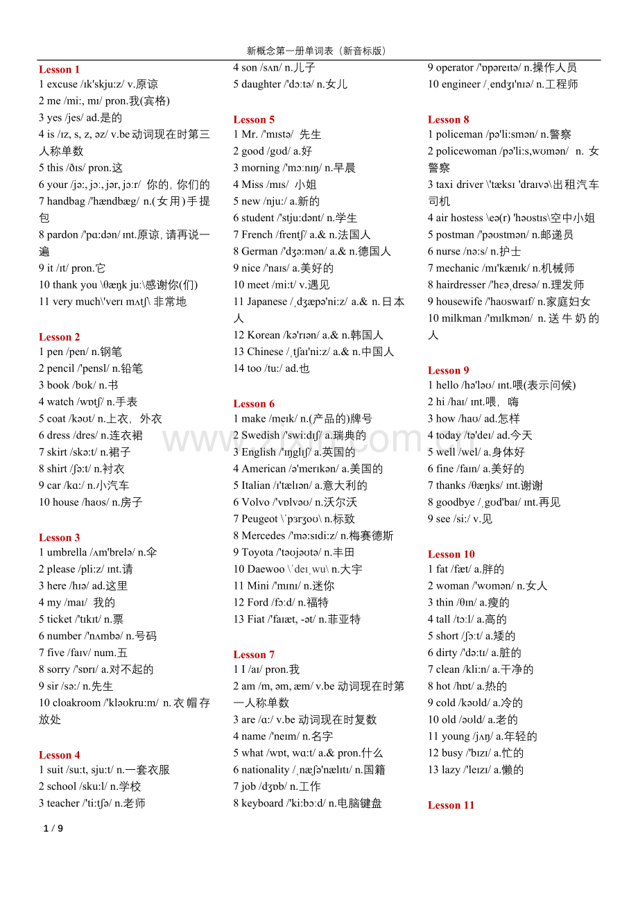 新概念第一册单词表(新音标精校版).doc_第1页