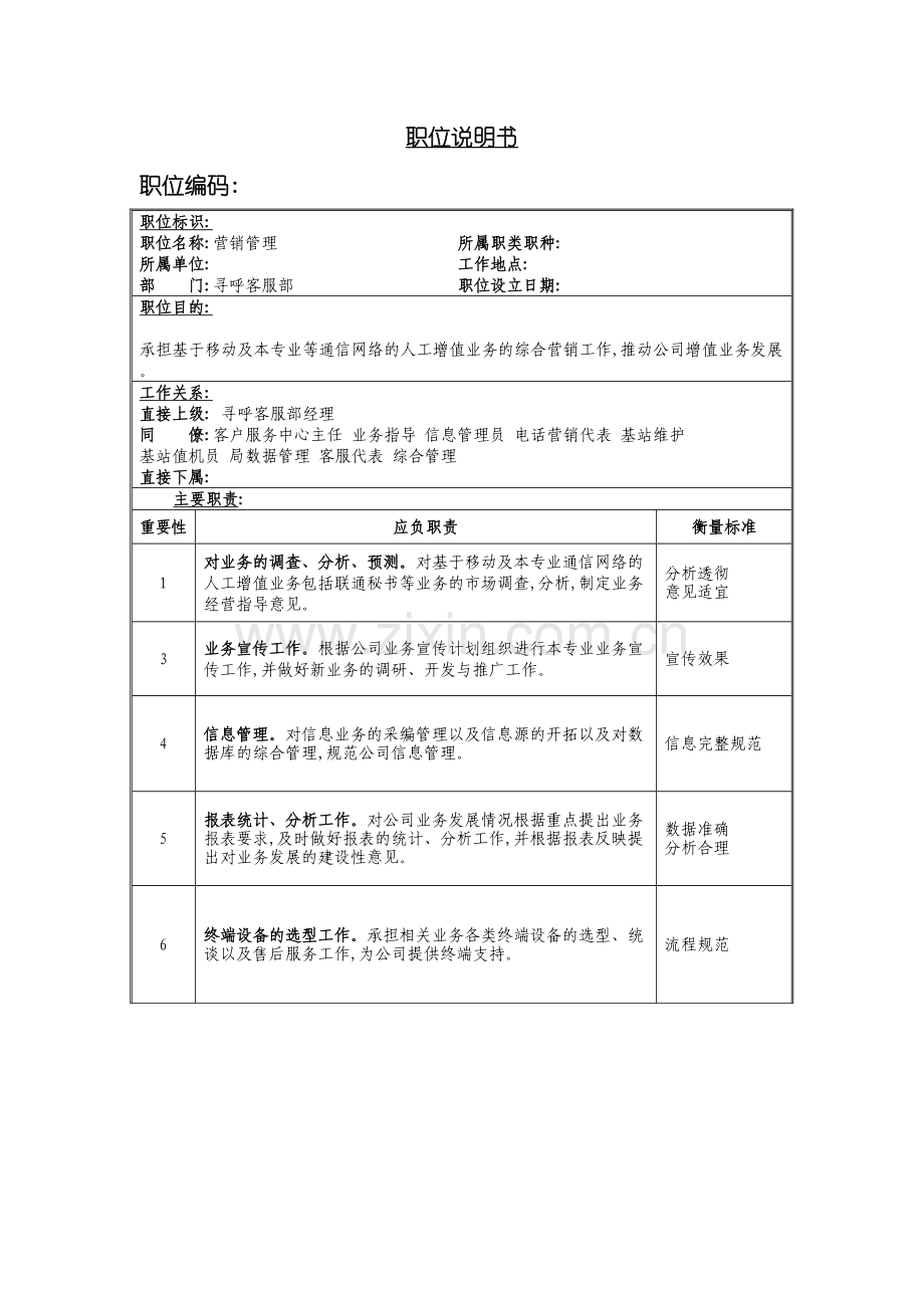 营销管理岗位说明书.doc_第2页