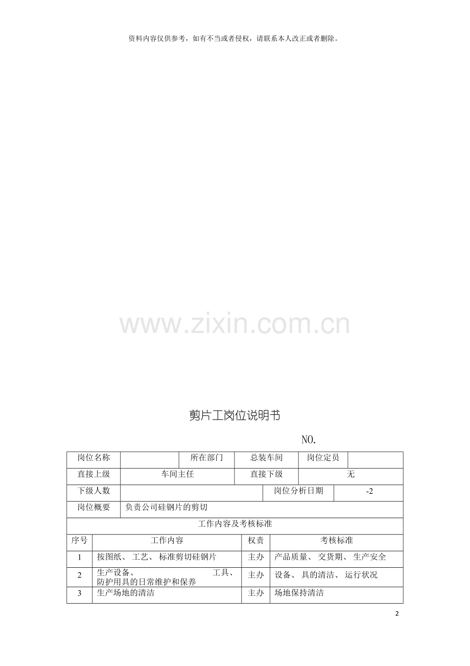 电力集团大型电气配件企业剪片工岗位说明书模板.doc_第2页