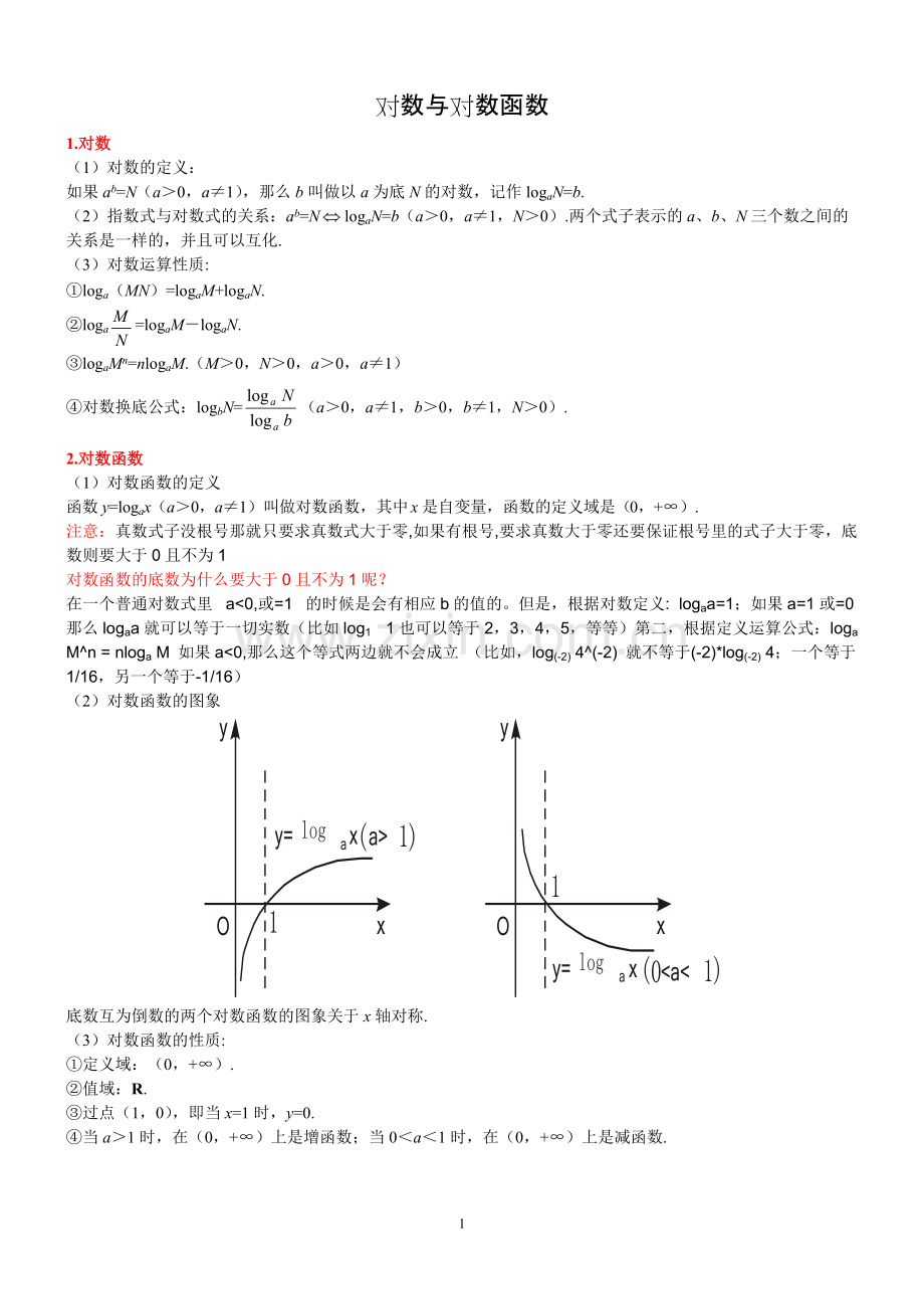 高中数学对数与对数函数知识点及例题讲解.pdf_第1页