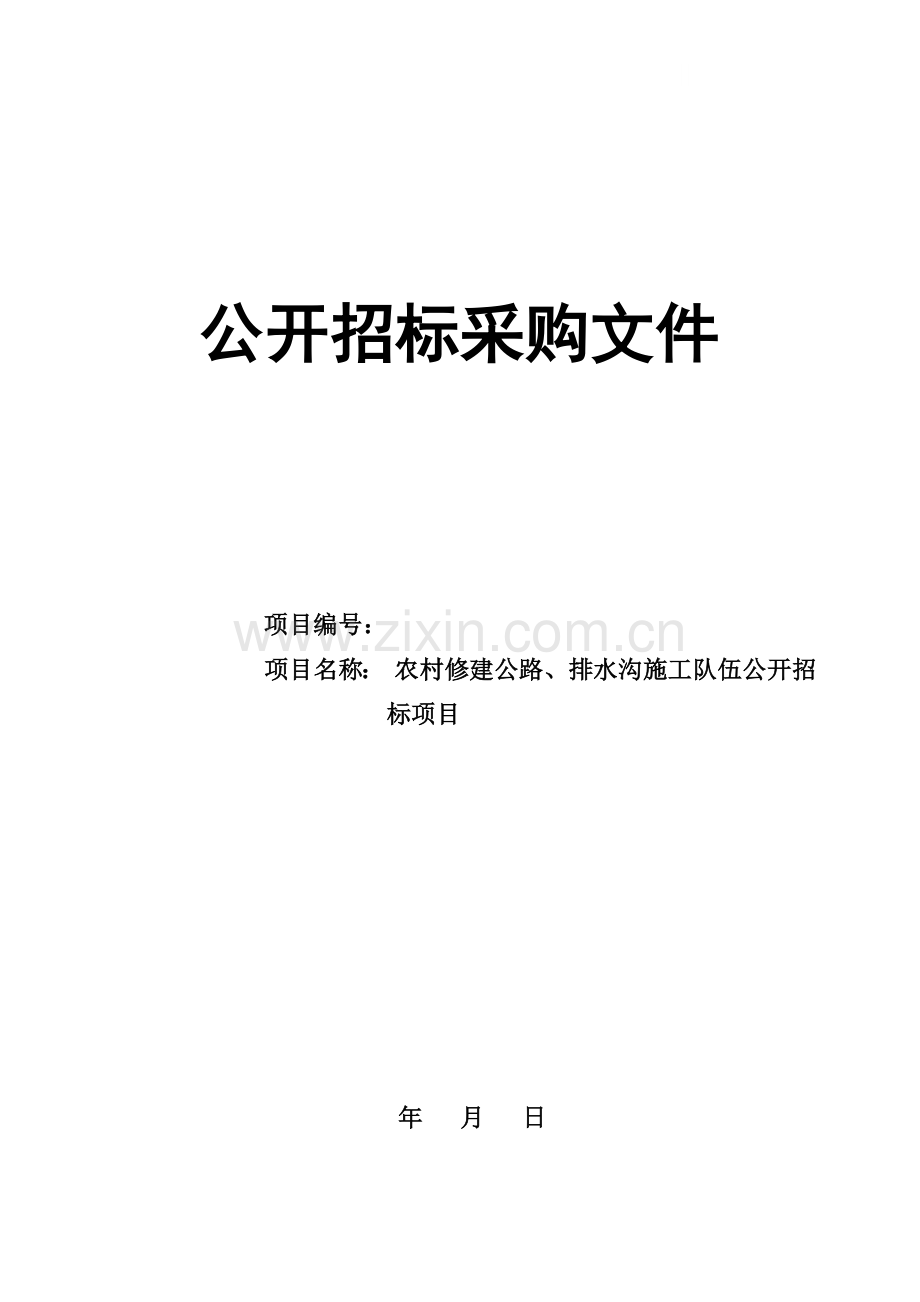 农村修建公路、排水沟施工队伍公开招标文件(含清单).doc_第1页