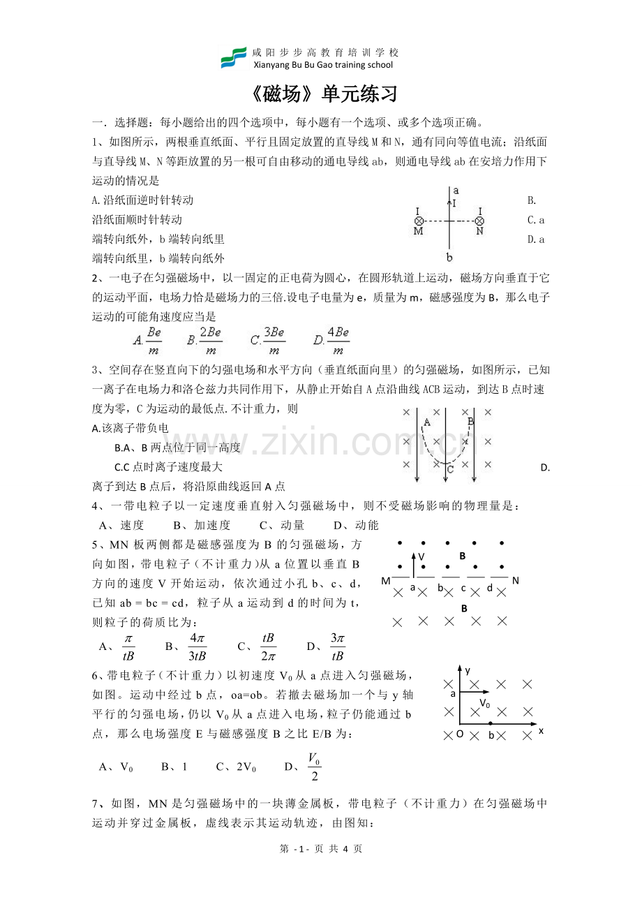 高中物理选修3-1《磁场》单元练习题.doc_第1页