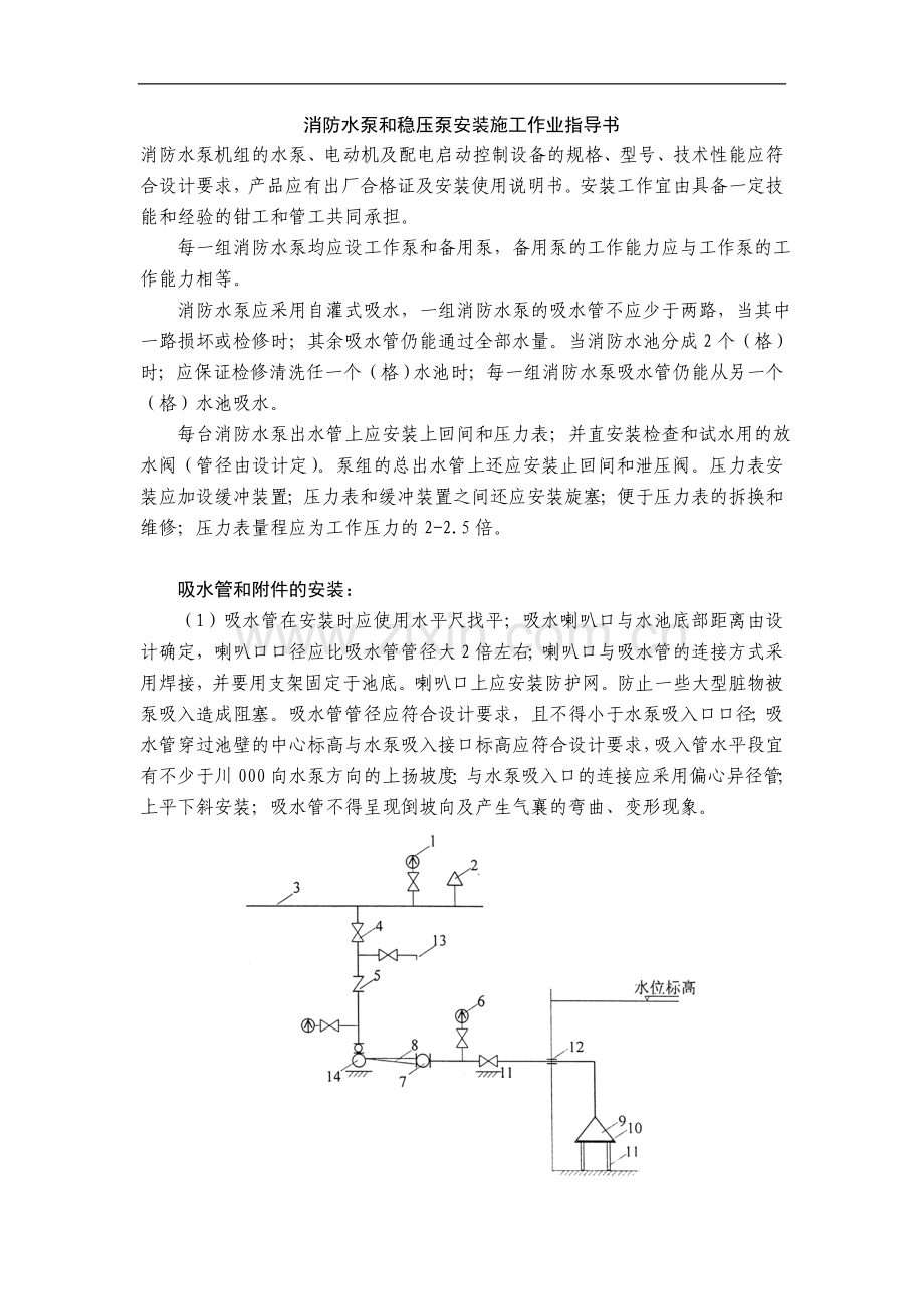 消防水泵和稳压泵安装施工作业指导书.doc_第1页