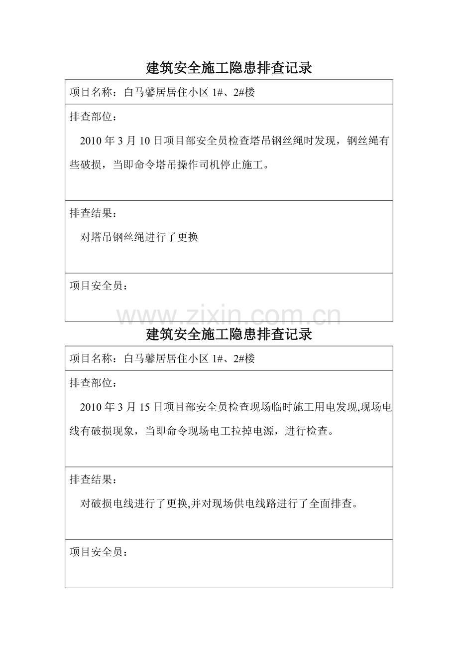 建筑安全施工隐患排查记录.doc_第1页