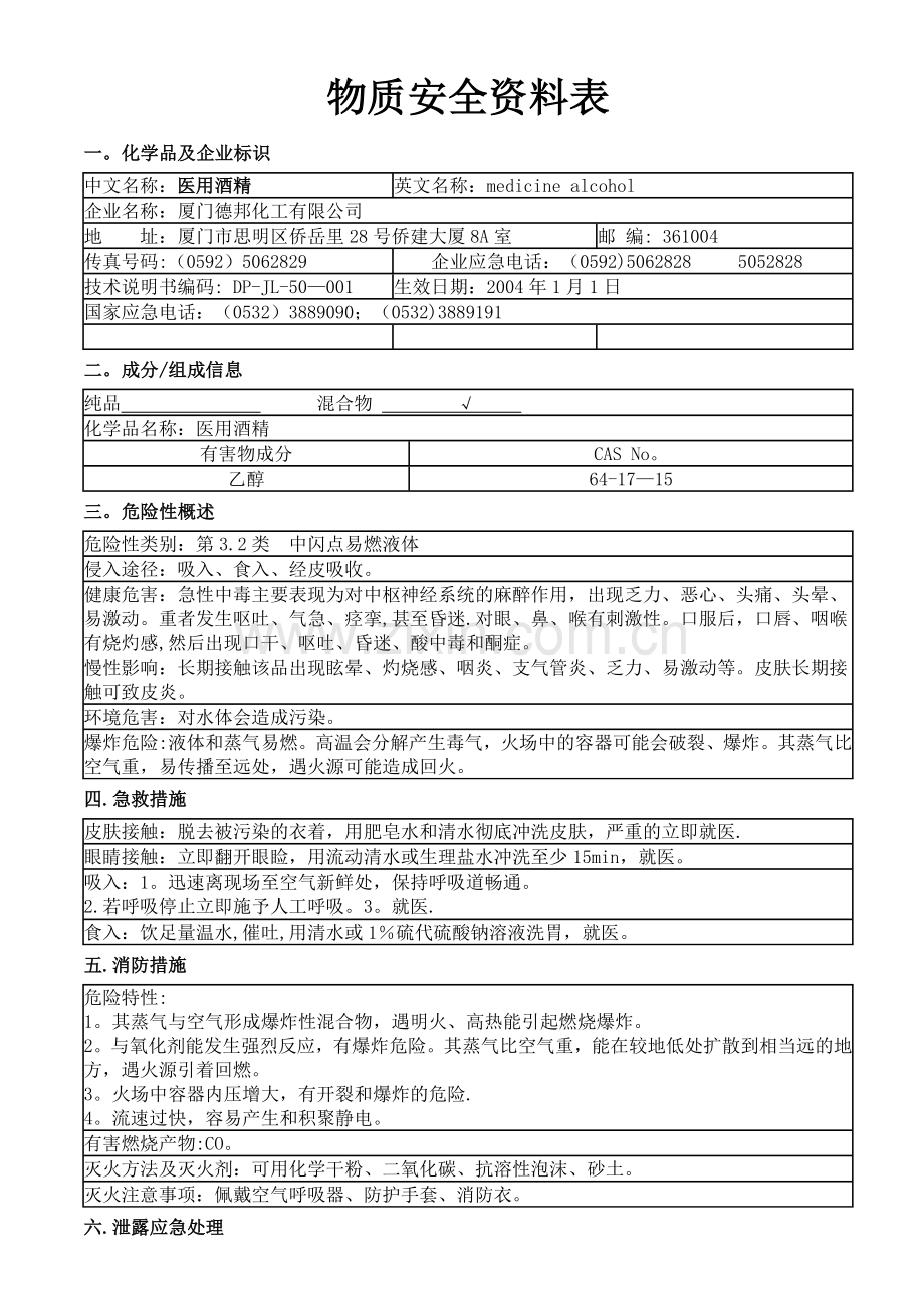 医用酒精MSDS.doc_第1页