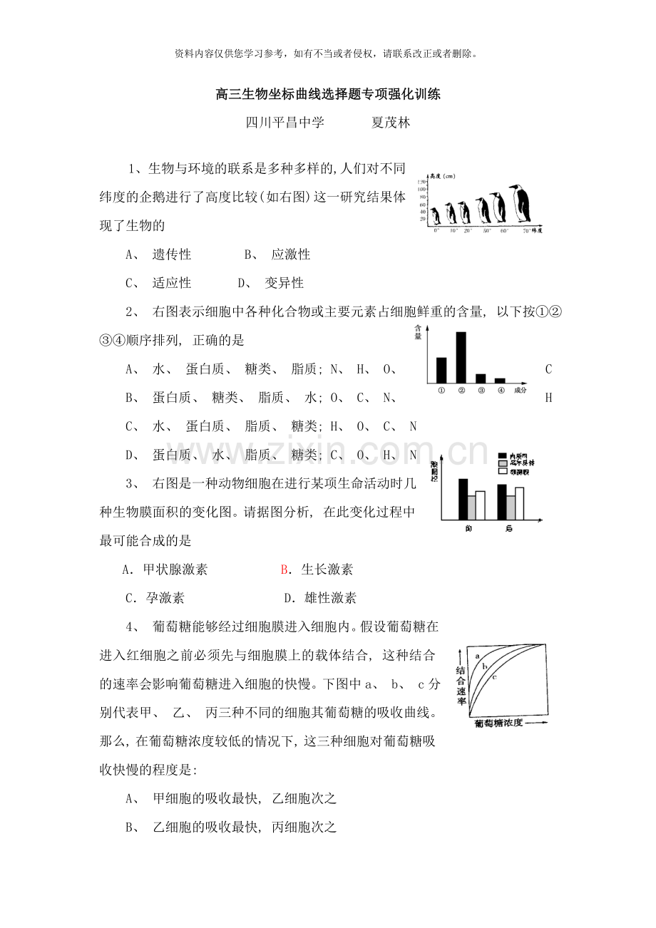 高三生物坐标曲线选择题专项强化训练样本.doc_第1页