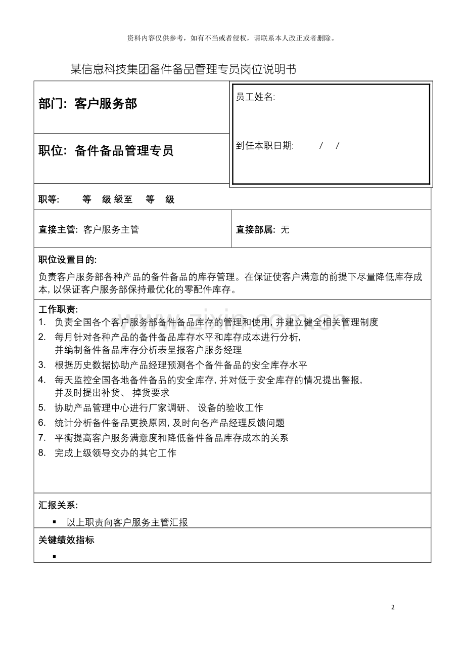 信息科技集团备件备品管理专员岗位说明书.doc_第2页