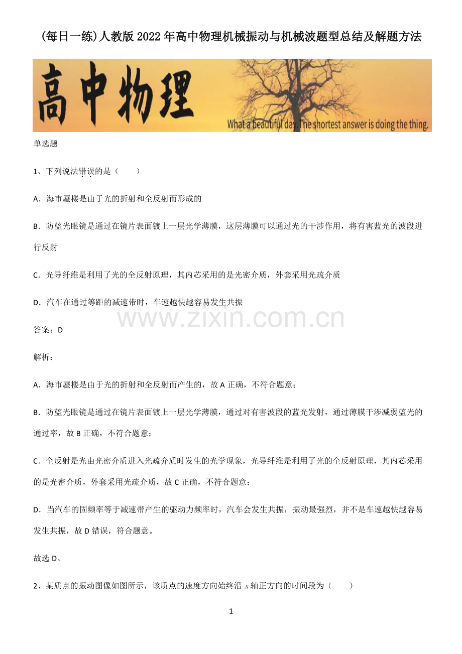 人教版2022年高中物理机械振动与机械波题型总结及解题方法.pdf_第1页