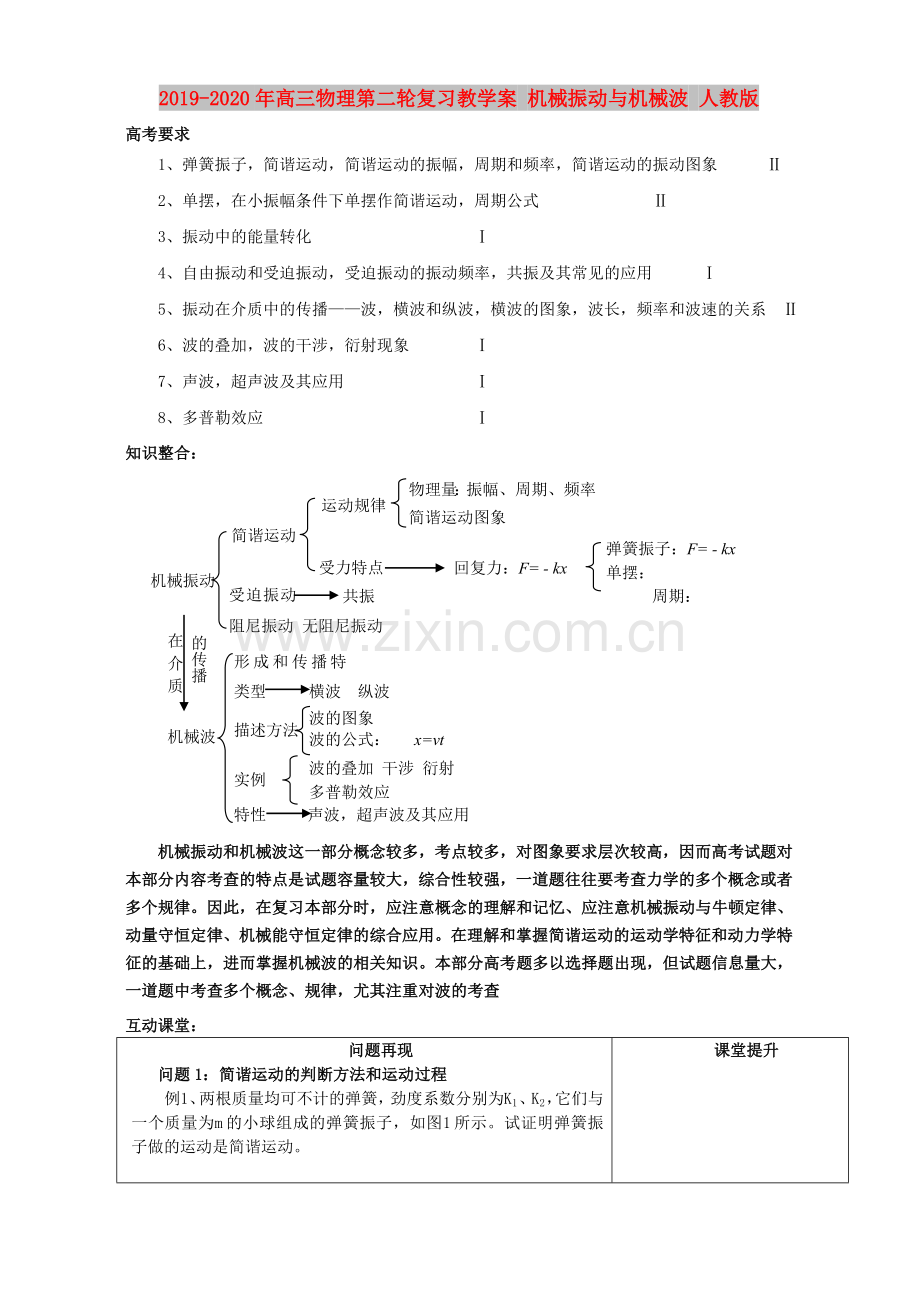 2019-2020年高三物理第二轮复习教学案机械振动与机械波人教版.doc_第1页