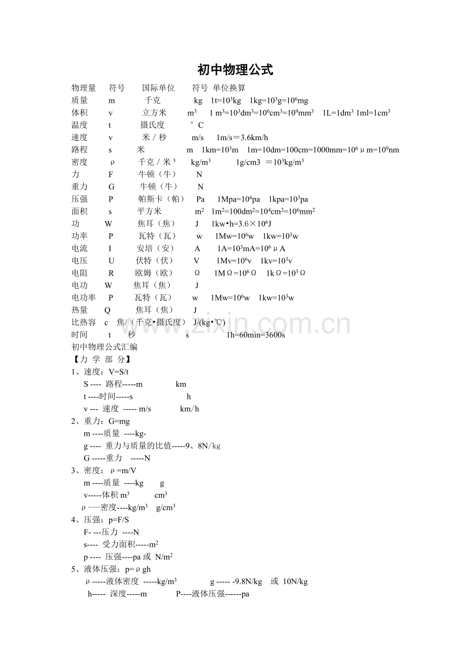 初中物理公式大全(人教版).doc_第1页