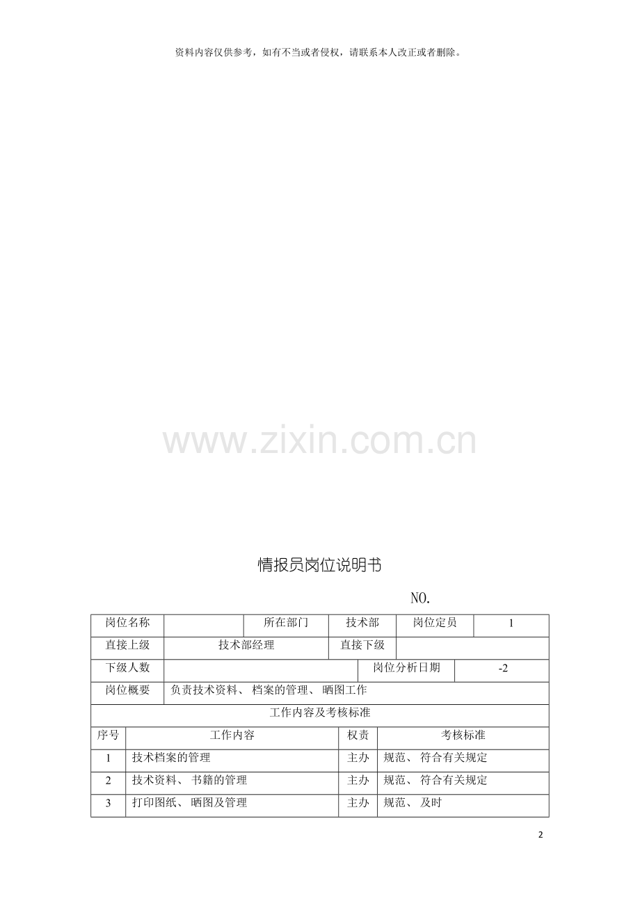 电力集团大型电气配件企业情报员岗位说明书模板.doc_第2页