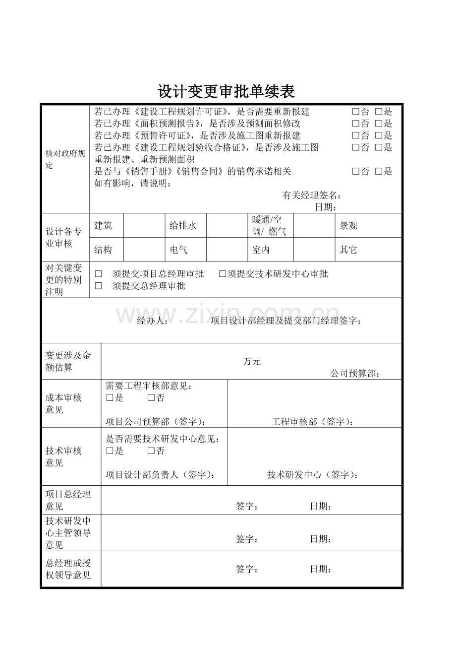 房地产设计变更审批单(模板).docx_第1页