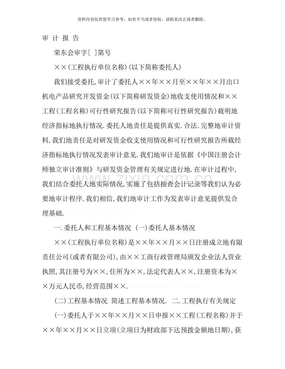 项目投资审计报告样本.doc_第1页