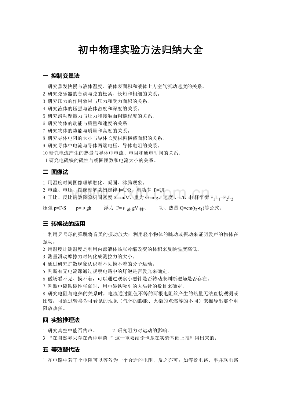 初中物理实验方法归纳(控制变量法、转换法、等效替代等).doc_第1页