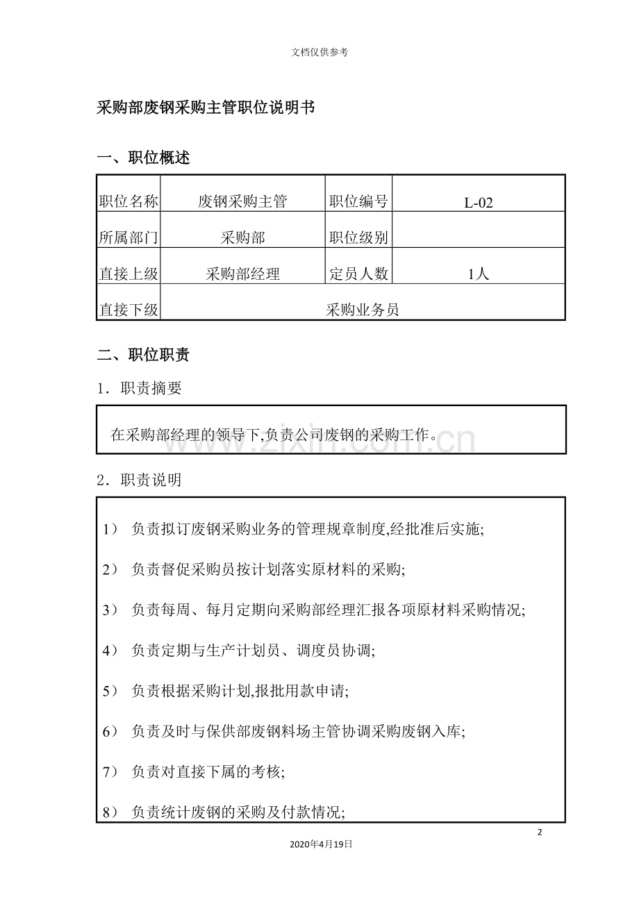 公司采购部废钢采购主管职位说明书.doc_第2页