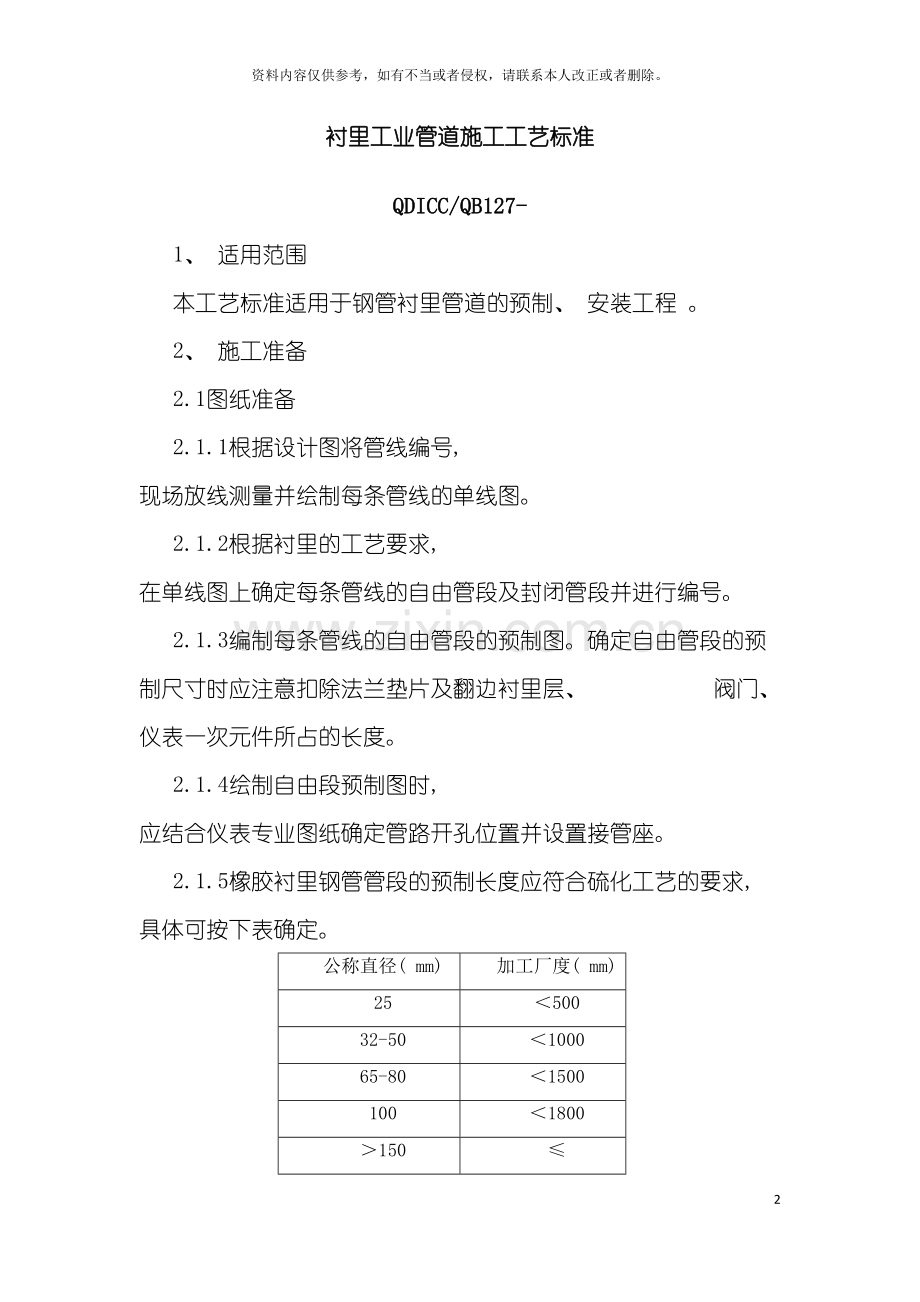 衬里工业管道施工工艺标准模板.doc_第2页