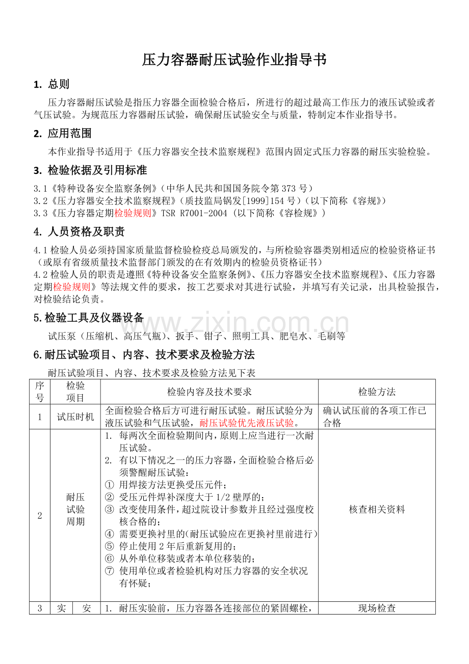 压力容器耐压试验作业指导书.doc_第1页