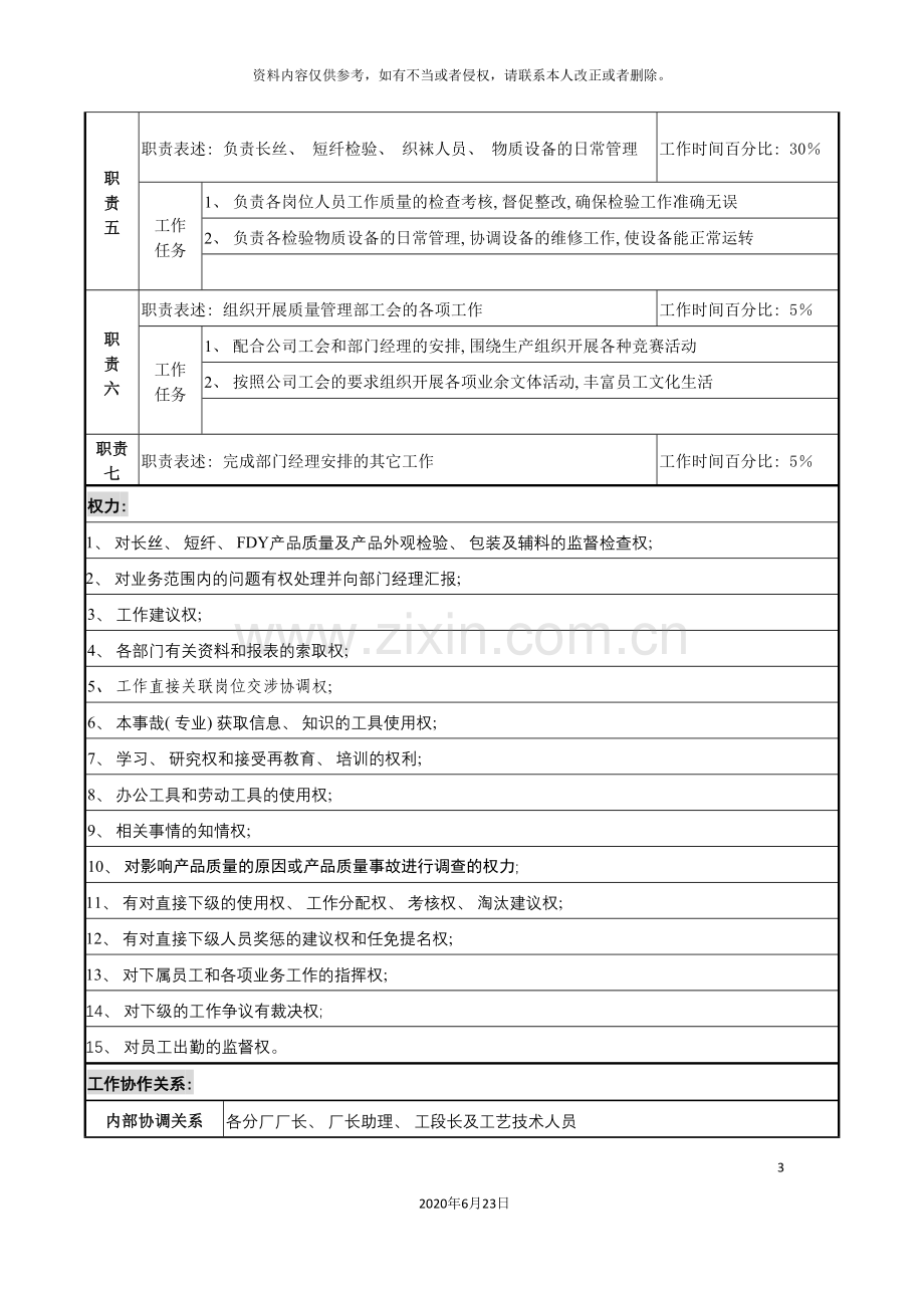 化纤质量主管岗位说明书.doc_第3页