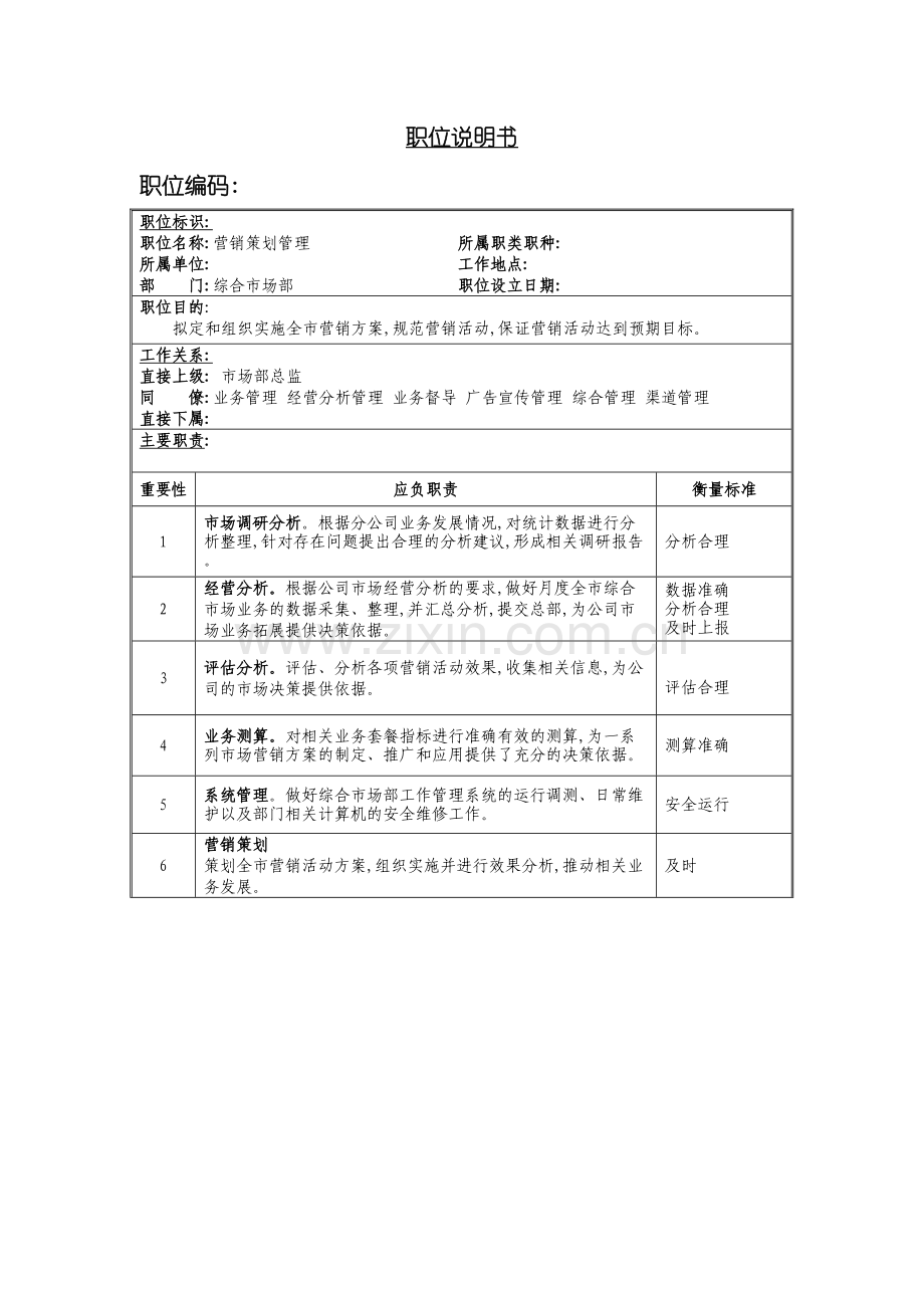 营销策划管理岗位说明书.doc_第2页