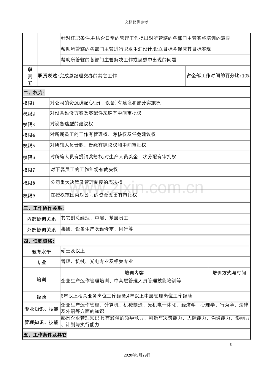 华北光学仪器公司生产主管副总经理职位说明书.doc_第3页