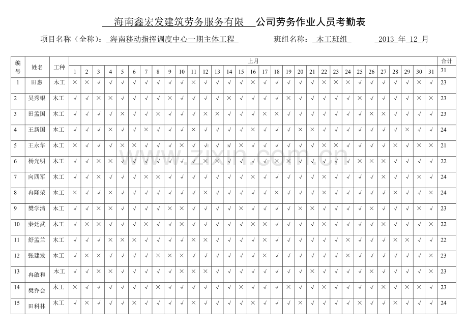 考勤表-木工.doc_第1页