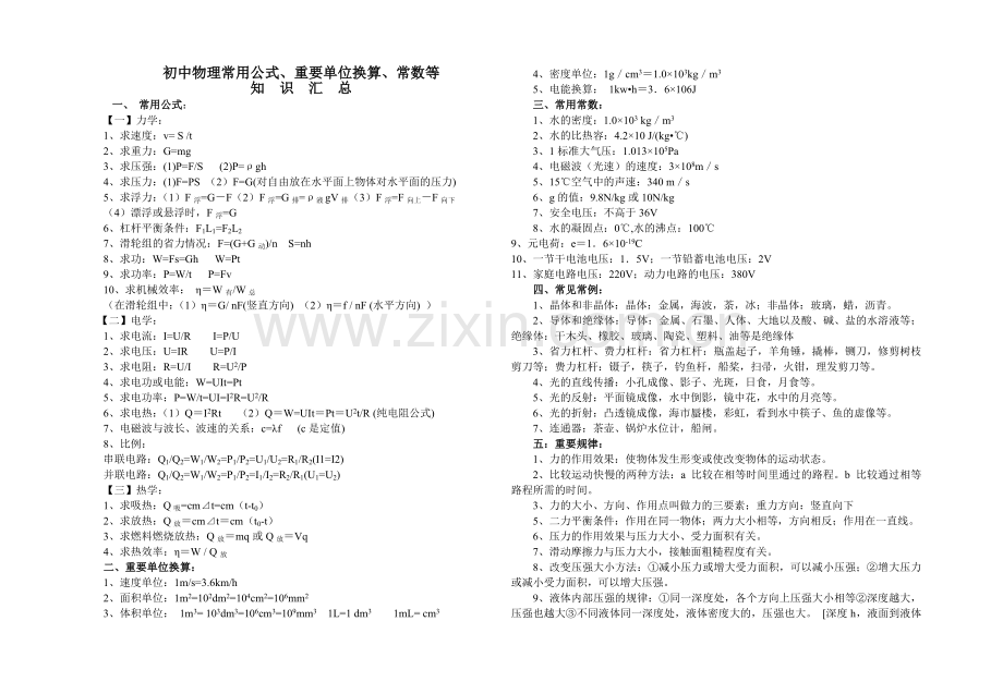 初中物理公式定律总结大全.doc_第1页